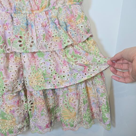 FATE Tiered Floral Dress Pink Sleeveless Eyelet Lined Womens Small V-Neck - Picture 9 of 11